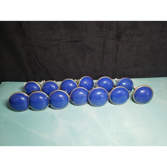 Ceramic Drawer Pull Knobs Round Blue Gold SET of 13 Pcs w Screws *READ* GUC - Picture 2 of 10